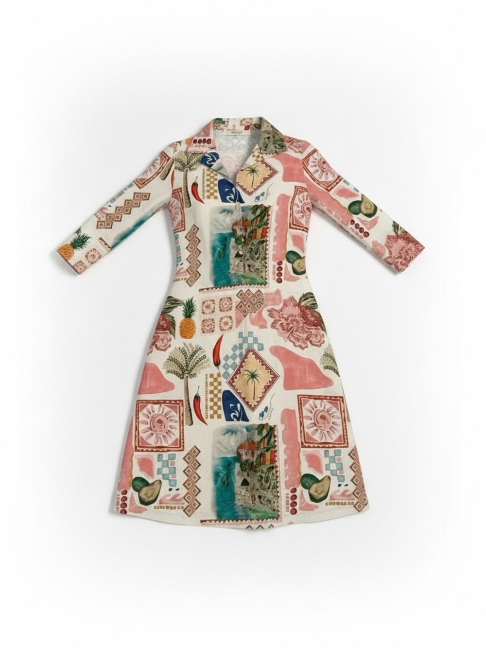 NWT Terzo Millennio Linen/Cotton Resort Kaftan Patchwork Dress Size Small Italy - Picture 3 of 12